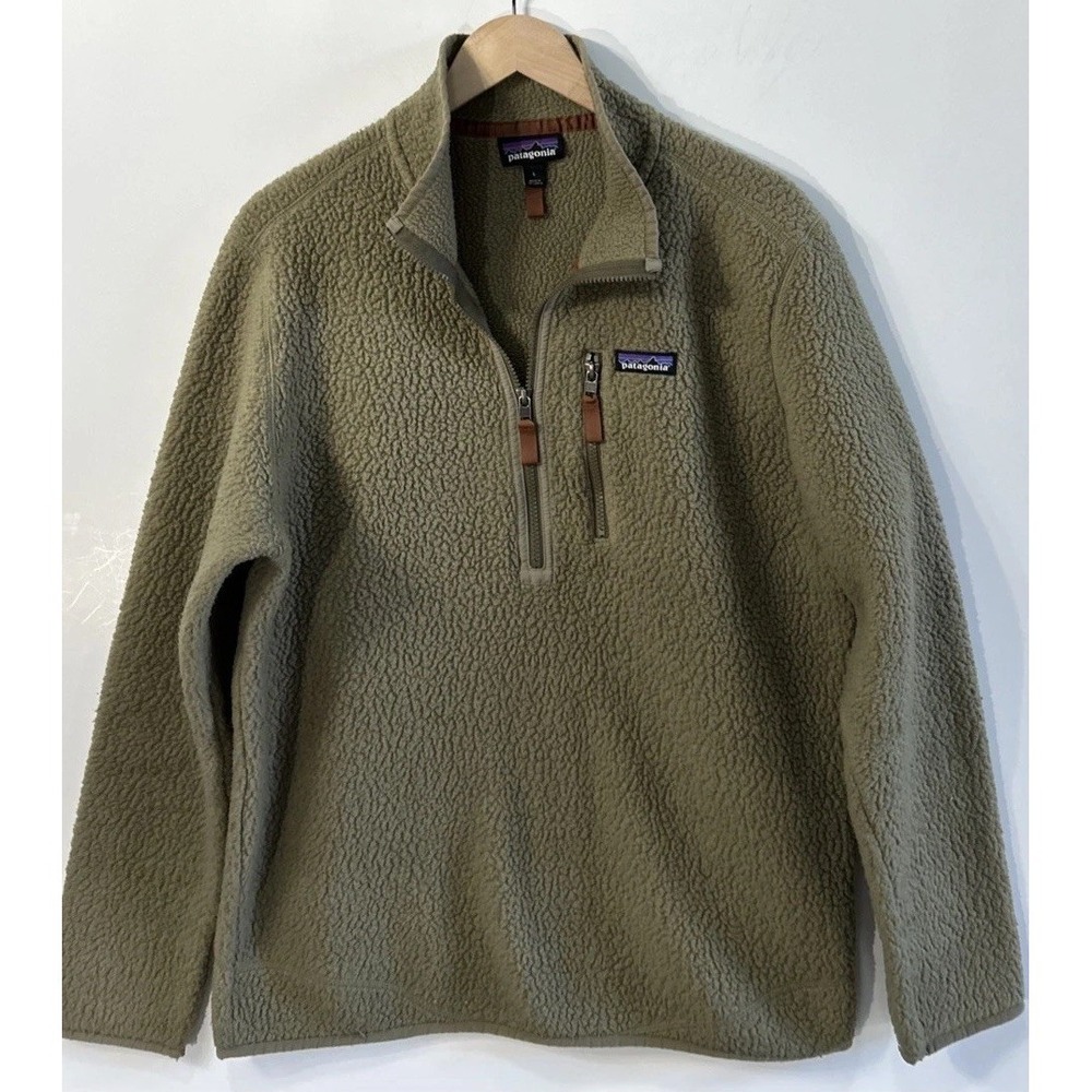 Patagonia Mens Retro Pile 1/2 Zip Pullover Sherpa Fleece Sz Large 22811 Green - Picture 1 of 8